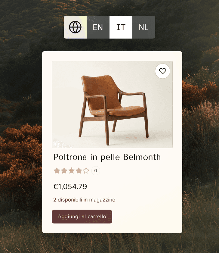 Sillón de piel Belmonth marrón con estructura de madera.