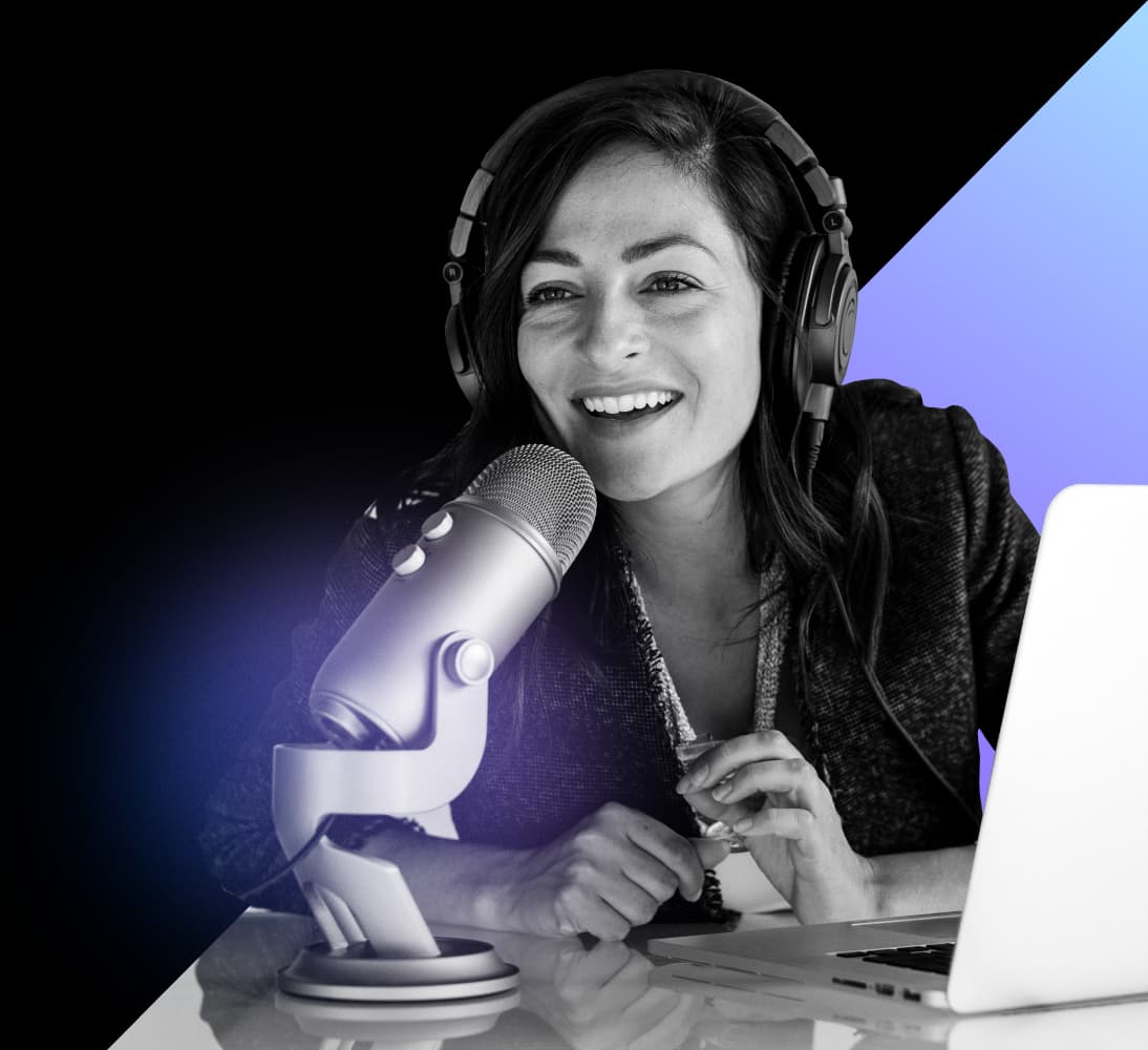 Collage person podcast microphone laptop make it big 2022